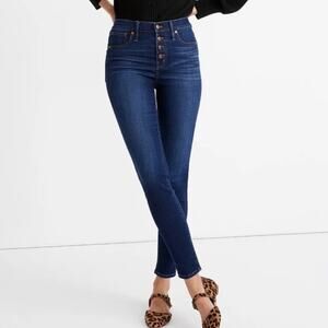 Madewell Skinny Jeans 9" High Rise Blue Denim Dark Wash Button-Fly Sz 26 P
